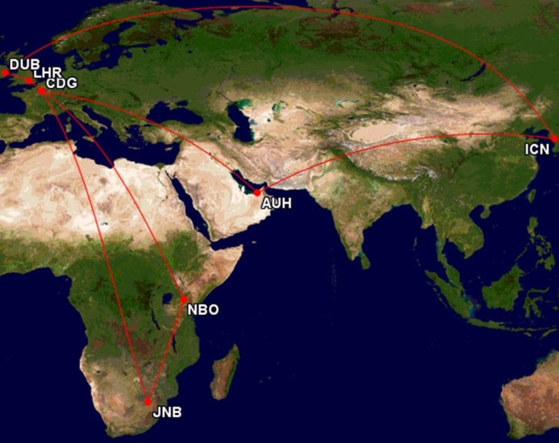 여행 경로 - 서울 - 아부다비 2박 무료 - 파리 - 요하네스버그 - 나이로비 - 런던 - 더블린 - 서울
