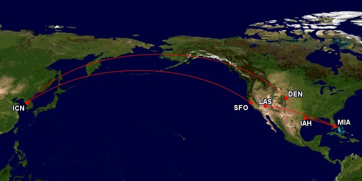 서울 - 샌프란시스코 // 라스베가스 - 마이애미 - 휴스턴 // 덴버 - 서울 여행 경로