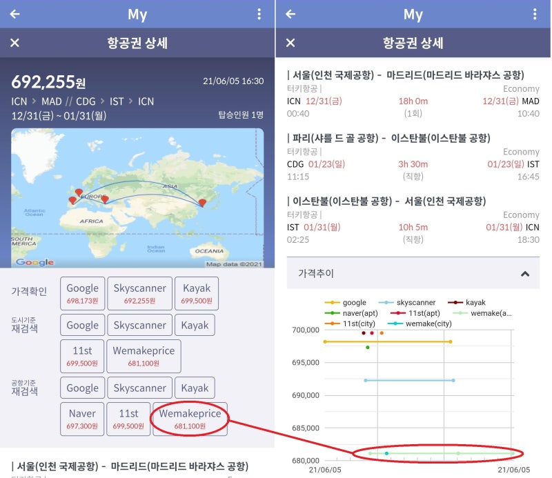 12/31(금) ~ 1/31(월) 서울 - 마드리드 // 파리 - 이스탄불 - 서울 68만 원