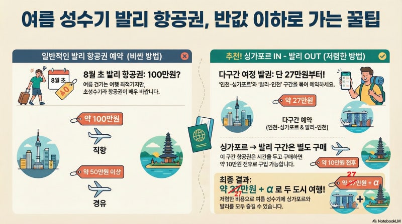 인포그래픽: 성수기 발리 항공권 절약 방법 by NotebookLM