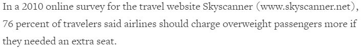 '추가 좌석이 필요하면 돈을 더 내야 한다' 76% - 2010 스카이스캐너 설문조사 - 로이터