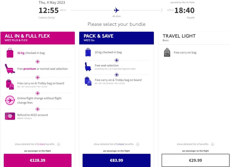 5/4(목) 카타니아 - 리야드 위즈에어 홈페이지 4만원, 위탁 수하물 포함 11만원