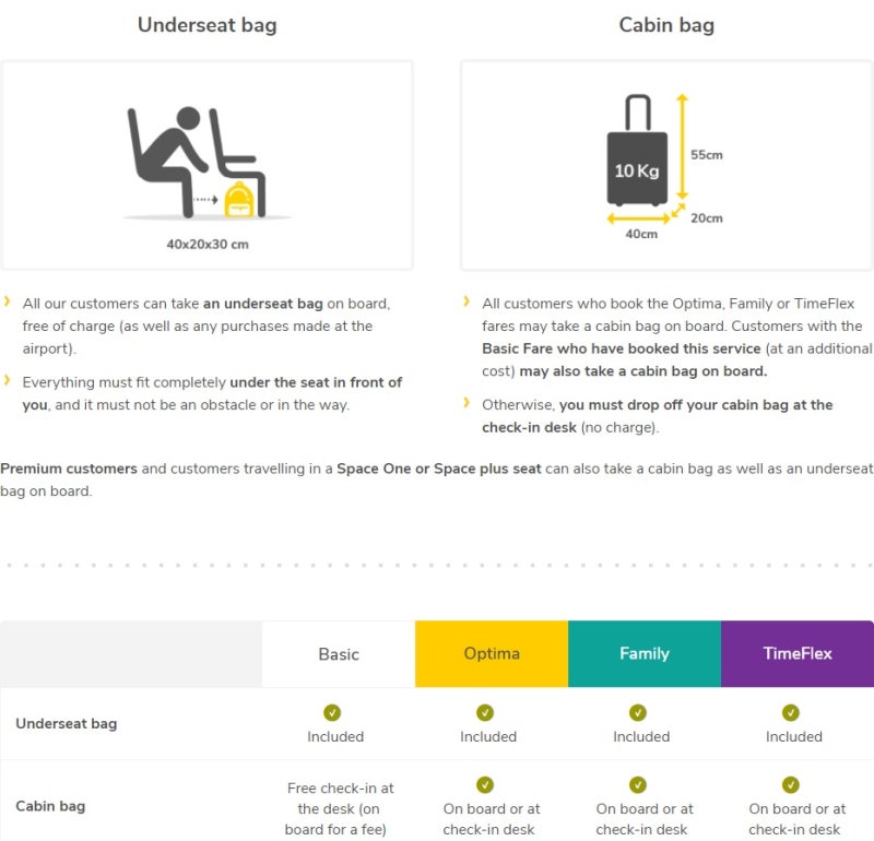 부엘링항공의 Hand Luggage 규정