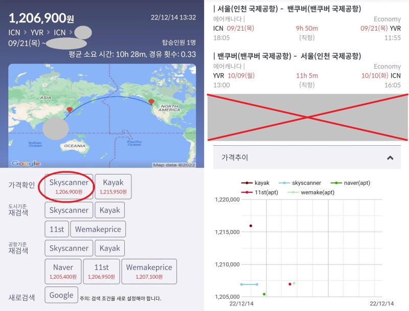 9/21(목) ~ 10/10(화) 서울 - 밴쿠버 - 서울 에어캐나다 직항 + 미래의 여행(?/?(?) 서울 - ??) 120만원