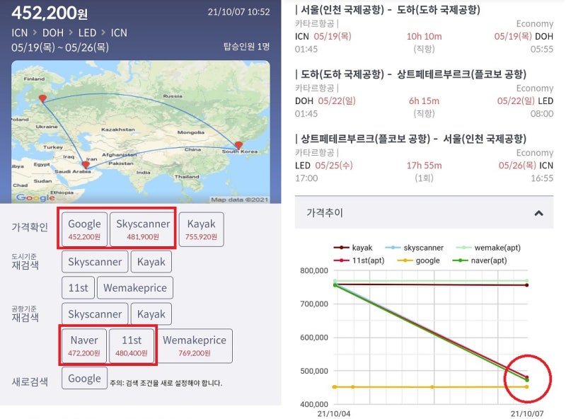 카타르항공 5/19(목) ~ 5/26(목) 서울 - 도하(카타르 스탑오버 3일) - 상트페테르부르크 - 서울 최저가 Google 45만원