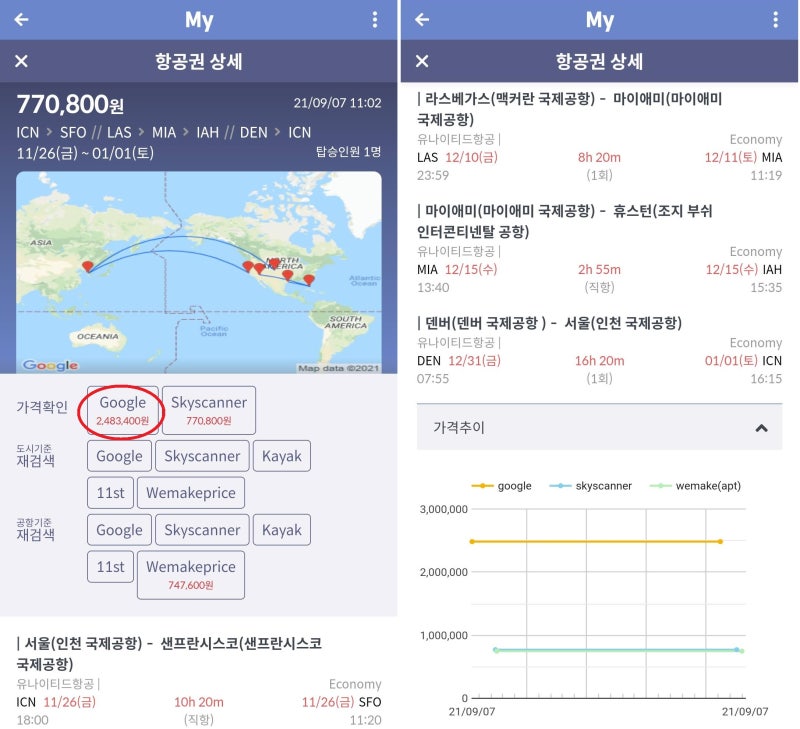 11/26(금) ~ 1/1(토) 서울 - 샌프란시스코 // 라스베가스 - 마이애미 - 휴스턴 // 덴버 - 서울 74만원