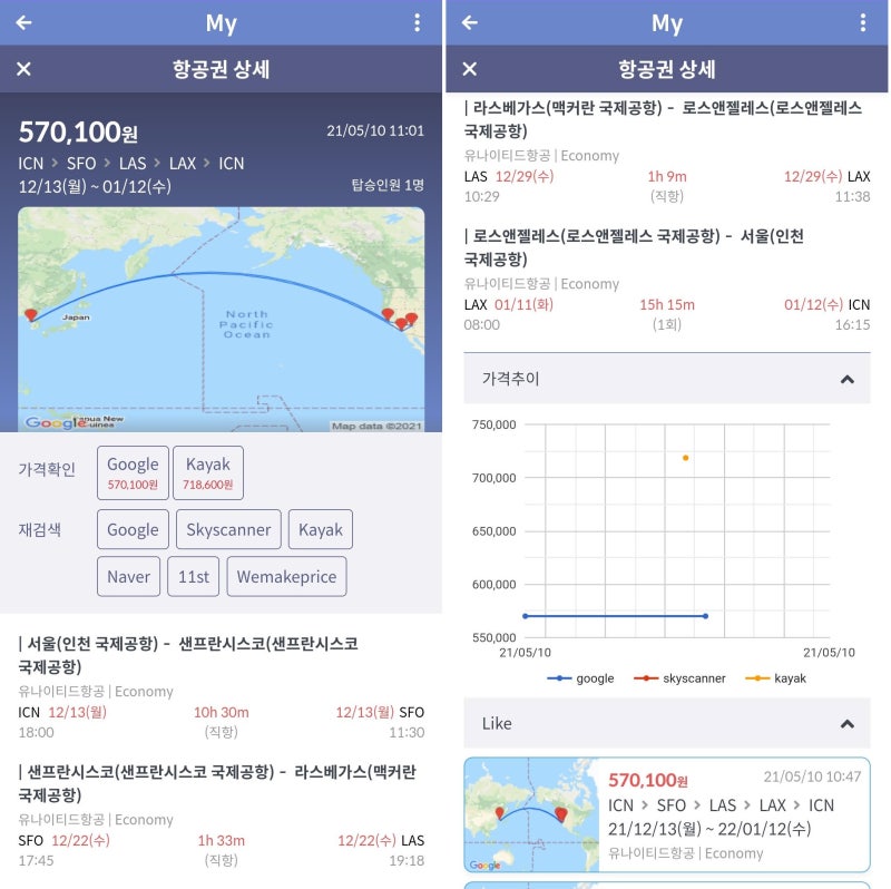 12/13(월) ~ 1/12(수) 서울-샌프란시스코-라스베가스-로스앤젤레스-서울 57만 원