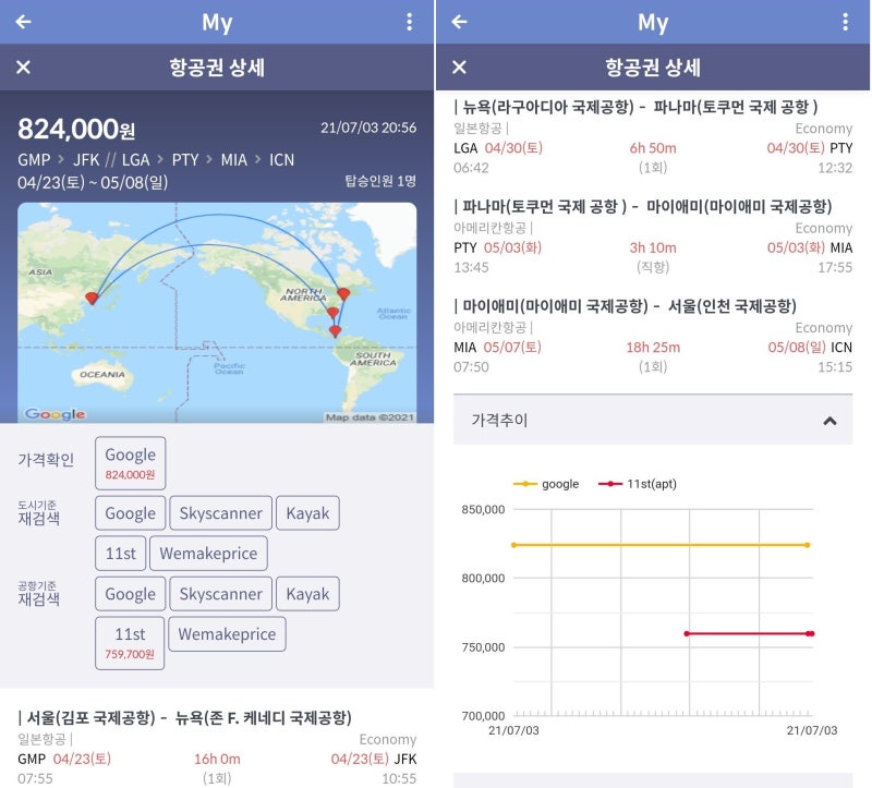 4/23(토) ~ 5/8(일) 서울 - 뉴욕 - 파나마 - 마이애미 - 서울 75만원