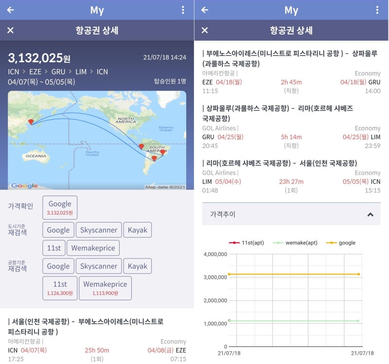 4/7(목) ~ 5/5(목) 서울 - 부에노스아이레스 - 상파울루 - 리마 - 서울 111만원